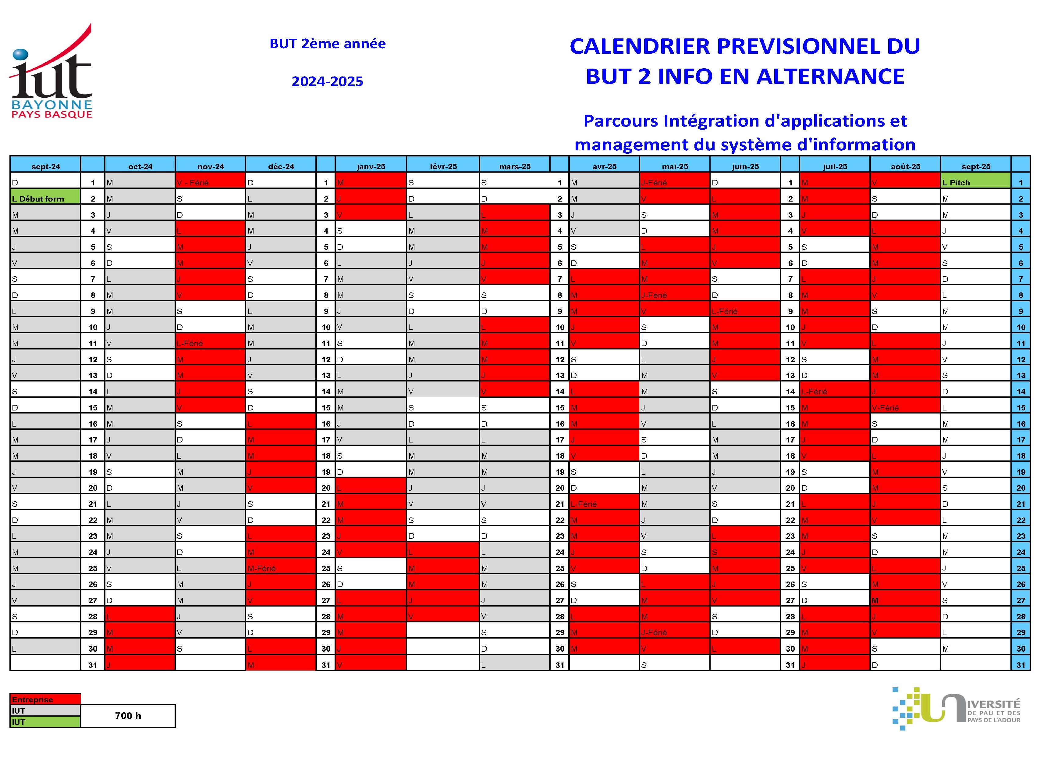 Calendrier 2024-2025 BUT2 parcours D