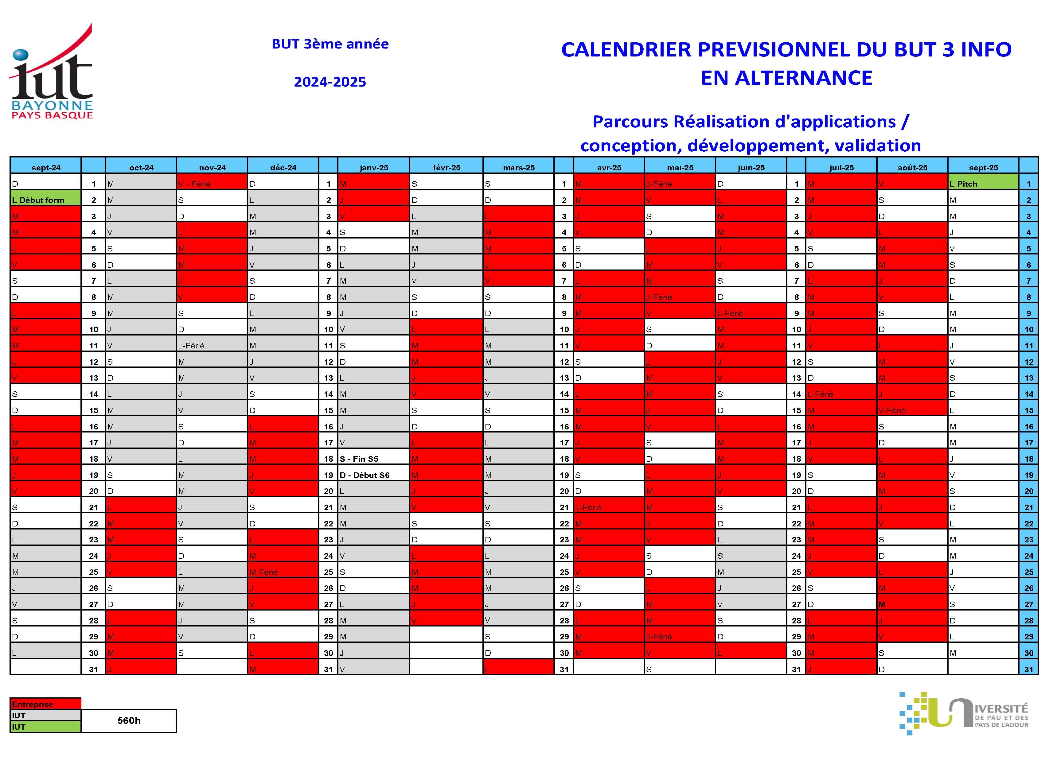Calendrier 2024-2025 BUT3 parcours A