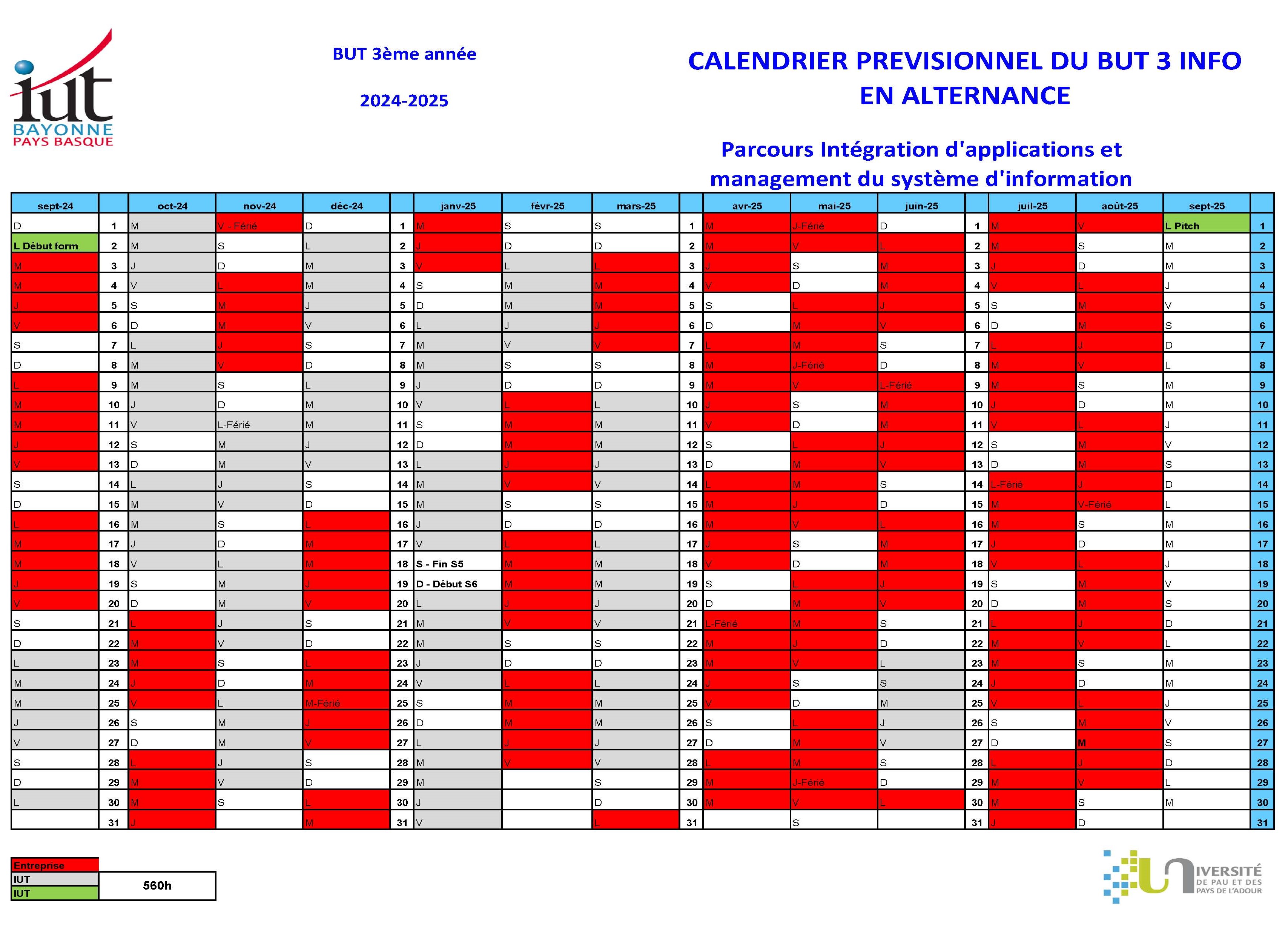 Calendrier 2024-2025 BUT3 parcours D